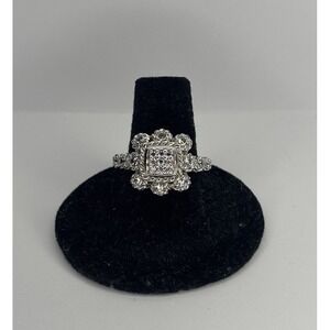 Judith Ripka Sterling Silver Signature Flower Diamonique‎ Ring Size 7